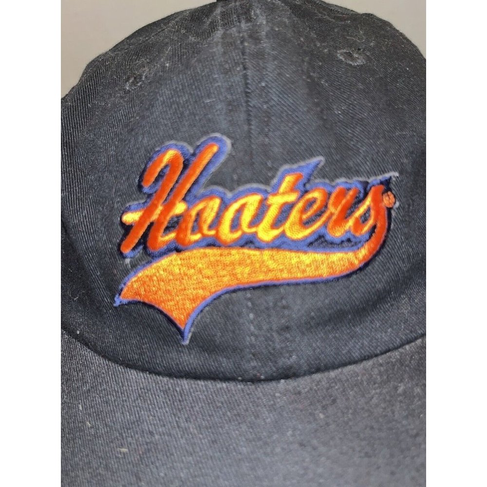 Hooters Embroidered Logo Baseball Hat Cap Buckle Back Black Orange Falcon